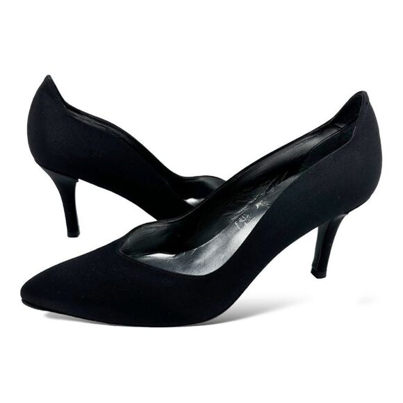 Stuart Weitzman‎ Designer Curvy Black Fabric Heels 8 Formal Pumps 7M - Picture 2 of 14